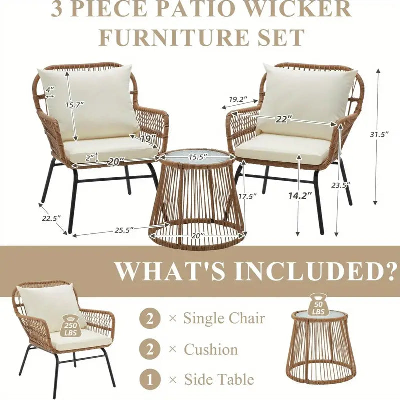 3-Piece Wicker Patio Set